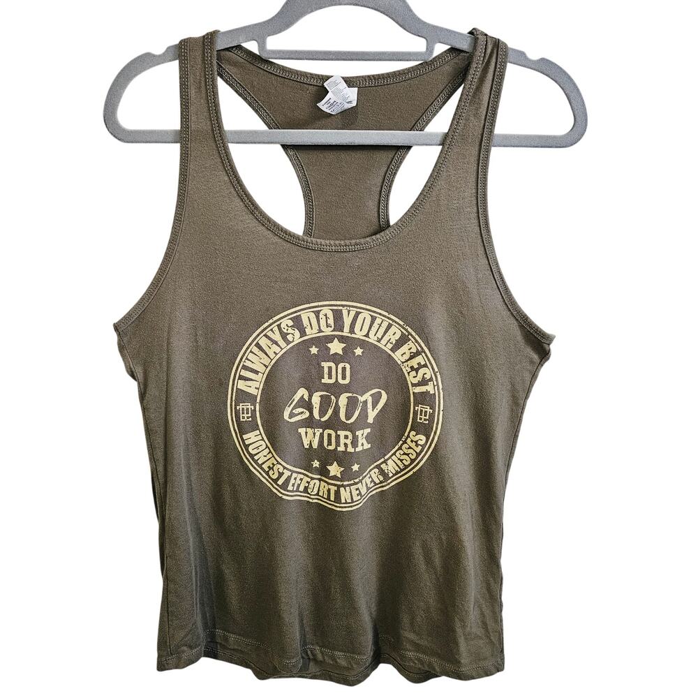 Do Good Work Racerback Tank Top Olive Athletic Gym Inspiration Women's Size XL